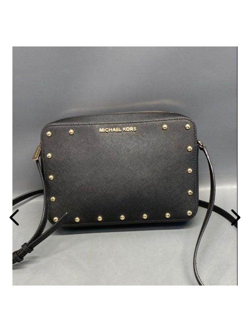 Michael Kors Black Leather Crossbody Bag with Gold Stud Accents
